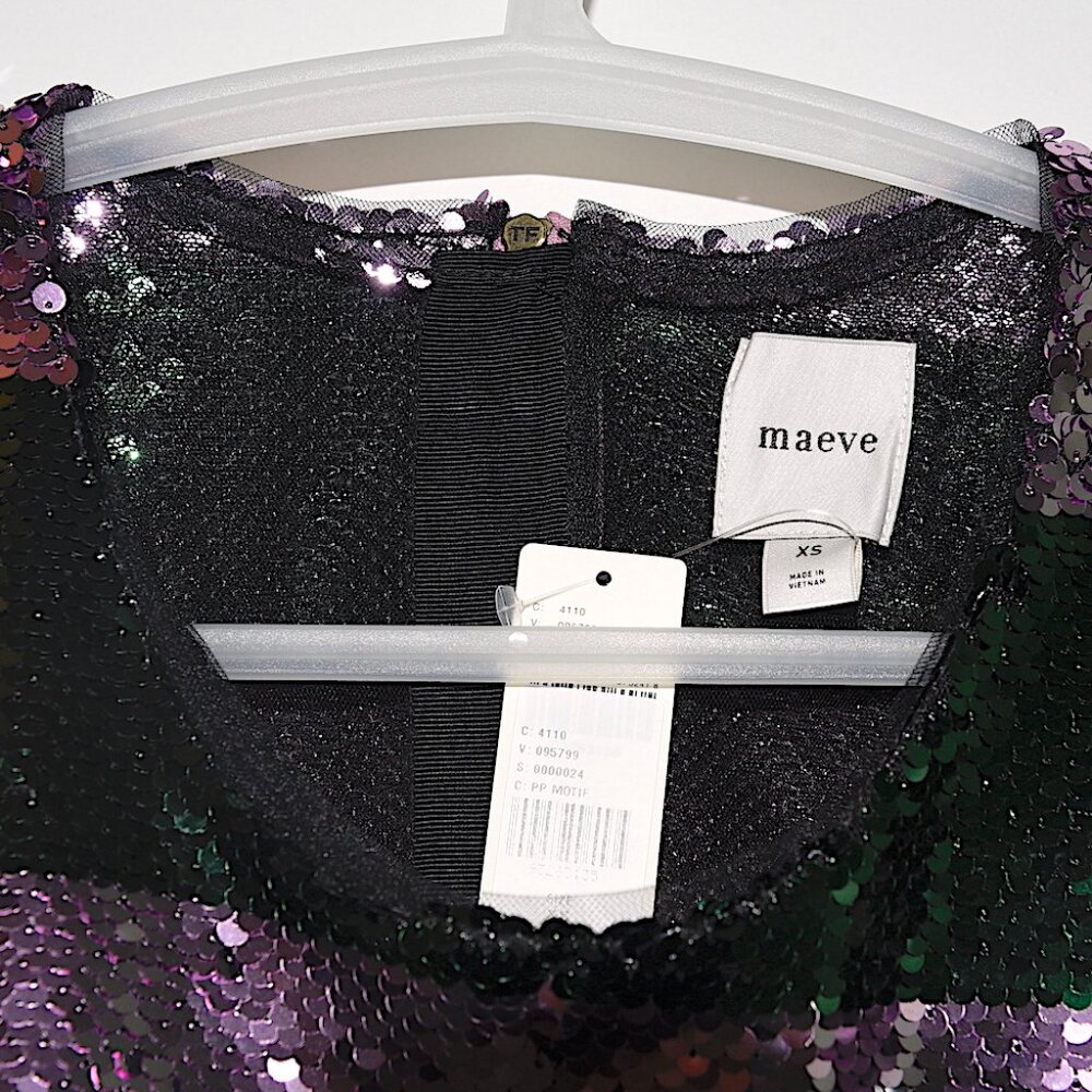 NWT Anthropologie Maeve Short-Sleeve Sequin Striped Top in Purple Motif - Picture 6 of 6